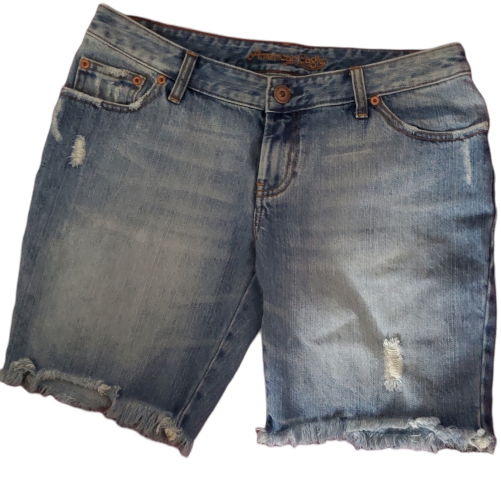 American Eagle Outfitters Light Blue Distressed Denim Shorts